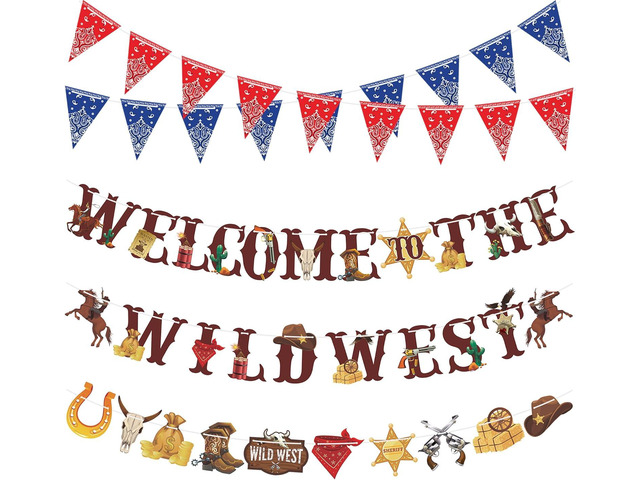 5 PCS Western Party Banners - Wild West Pennant and Cowboy Bandana Banner - Welcome to the Wild West Garlands - Hanging Decorations for Western...