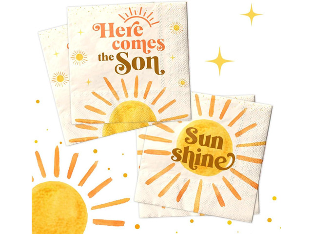 40pcs Boho Sun Napkins-Here Comes the Son Baby Shower Decorations Retro Sunshine First Trip Around The Sun Disposable Paper Napkins for Boy 1st...