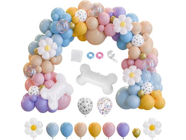 164pcs Blue Balloons Arch Kit, Birthday Party Decorations, Daisy Bone Foil Balloons Easter Pastel Blue Purple Yellow Pink Dog Puppy Garland for...