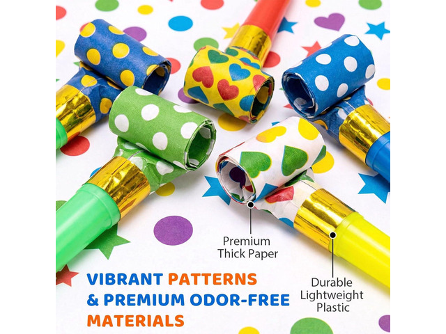 LovesTown 40 Pcs Party Blowers Bulk, Colorful Noisemakers for Kids - Assorted Patterned Birthday Blowouts, Fun Party Whistles & Horns for New...
