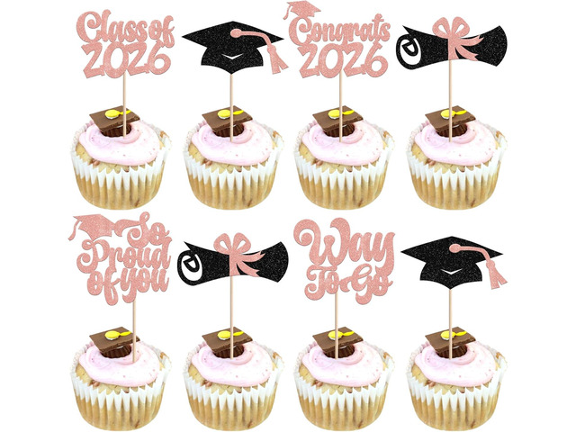 36 PCS Class of 2026 Graduation Cupcake Toppers Glitter Diploma Congrats 2026 Grad Cap Cupcake Picks So Proud of You cake Decorations for 2026...