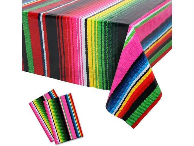 2 Pcs Mexican Fiesta Tablecloth Disposable Birthday Party Decorations Plastic Tablecover Mexico Table Cover Cinco De Mayo Themed Party Supplies...