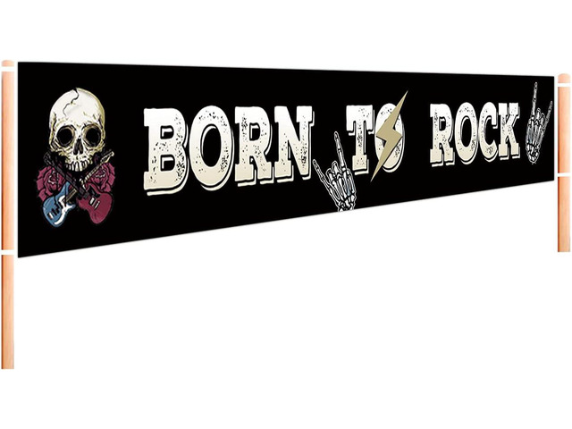 TUTA Large Born to Rock Banner 1950's Rock and Roll Party Decorations Music Theme Baby 1st Birthday Party Supplies - 9.8 x 1.6FT