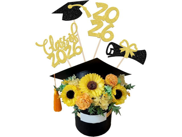 12 PCS Double Sided Glitter Class of 2026 Grad Party Centerpiece Sticks 2026 Diploma Graduation Cap Centerpieces Table Toppers for 2026 Graduation...