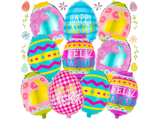 20 PCS Easter Egg Balloons, Happy Easter Foil Balloons, Egg Mylar Balloon for Party Decorations Supplies