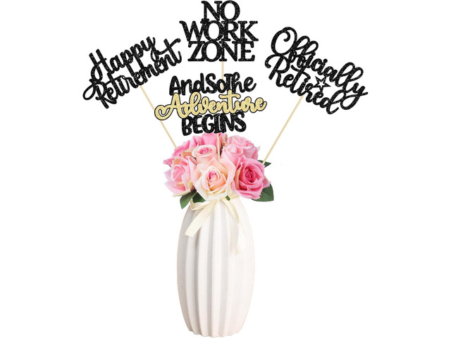 Gyufise 12Pcs Happy Retirement Centerpiece Sticks Officially Retired Table Flower Centerpieces Sticks No Work Zone Floral Decorations for Farewell...