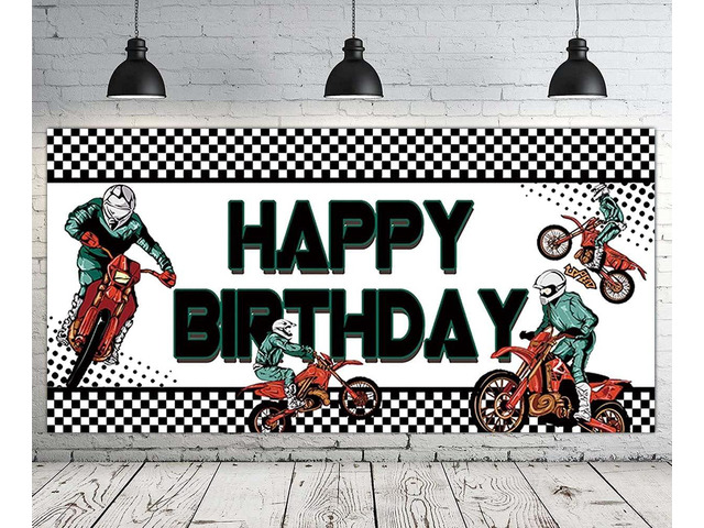 Large Motocross Happy Birthday Banner Motocross Birthday Party Supplies Decoration Motocross Birthday Party Backdrop Background - 6.6 x 3.3 FT