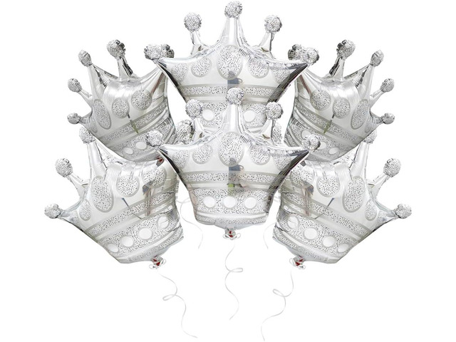 Silver Crown Balloon Princess Balloon Cap Balloon For Party King Party Queen, 6 Pack Royal Prince Crown Foil Balloons For Birthday Decor Wedding...