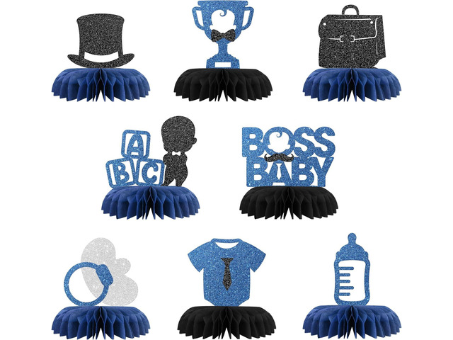 Maicaiffe Boss Boy Table Honeycomb Centerpieces Decorations - Glitter 8 Pcs Boy Baby Shower Party Table Toppers Decor - Gender Reveal - Boy 1st...
