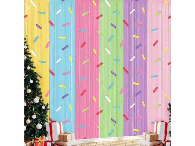 Blosssound 2 Packs Donut Party Decorations 3.3 x 6.6 ft Donut Sprinkle Foil Fringe Curtain Colorful Ice Cream Tinsel Streamers for Easter Birthday...