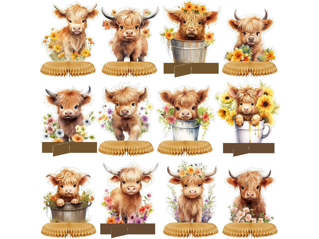 Engrowtic 12 Pcs Highland Cow Baby Shower Table Centerpieces Highland Cow Party Decorations Sunflower Farm Animal Decor for Baby Shower Birthday...