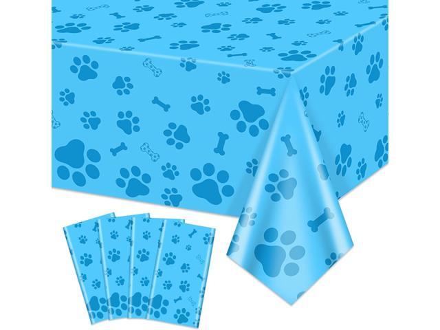 4 Pack Puppy Dog Paw Print Table Cloths, Blue Paw Print and Bone Sign Dog Party Decorations for Pet Lets Pawty Party Supplies