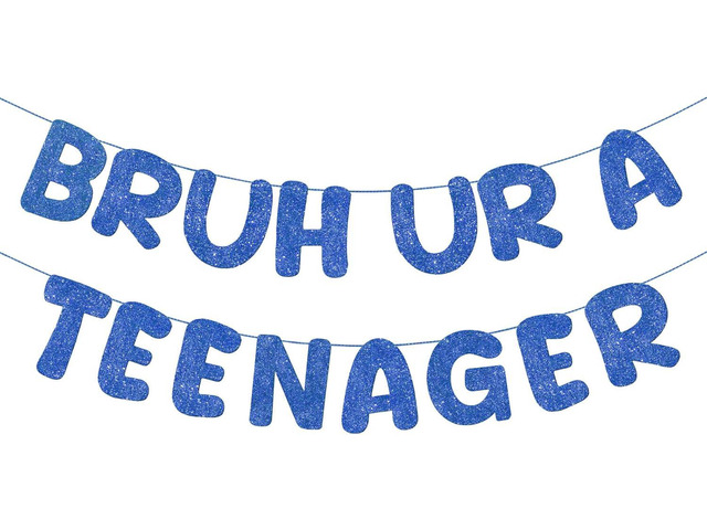Fulmoon Pre Strung Bruh Ur a Teenager Glitter Banner 13th Birthday Banner Decorations for 13 Year Old Teen Birthday Party Favors Supplies for Boy...
