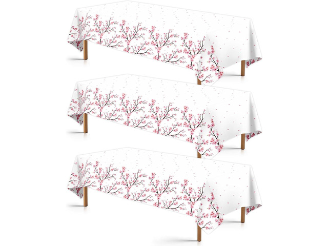 3Pcs Cherry Blossom Tablecloth Pink Floral Plastic Table Cover Waterproof Japanese Sakura Disposable Table Cloth for Baby Shower Woman Birthday...