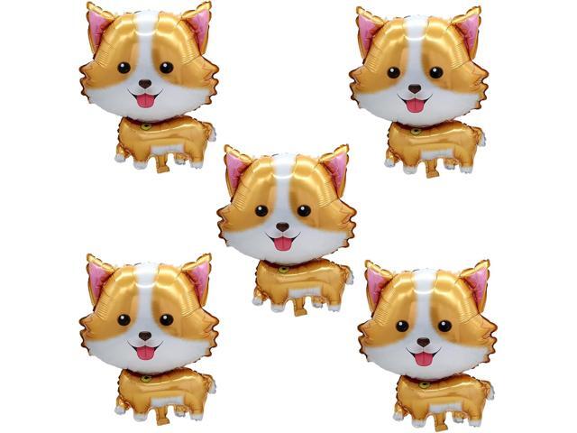 5Pcs Pet Dog Balloons Cute Corgi Foil Mylar Balloons for Birthday Baby Shower Lets Pawty Themed Pet Party Decoration Supplies