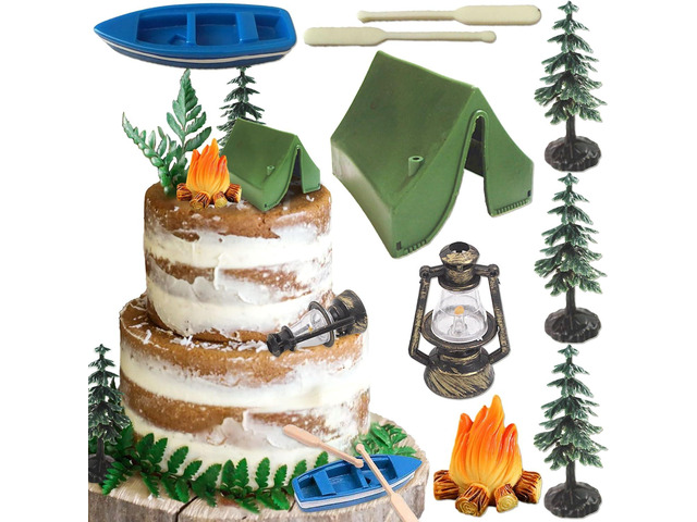 Camping Party Cupcake Toppers Deer Three Bear Tent Cupcake Picks Happy Camping Cake Decorations for Camping Party Supplies