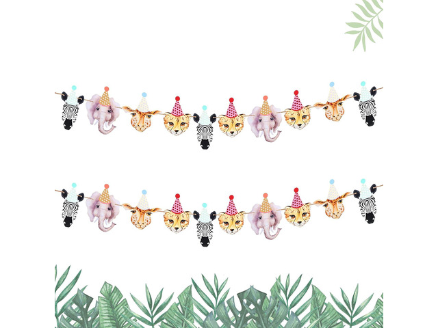 Epakh 2 Pcs Safari Animals Happy Birthday Banner Jungle Theme Decor Party Banner Woodland Wild Animal Decorations Party Supplies for Boys Girls...
