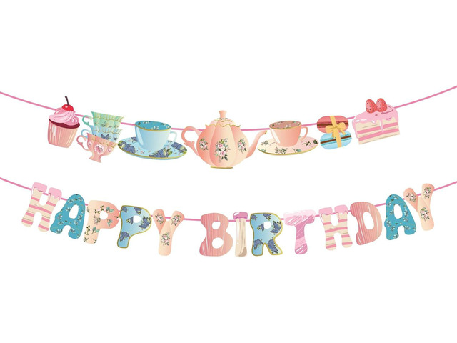 Tea Happy Birthday Banner,Mad Hatter,Tea Party Supplies,Decorations for Girls,Boys,Kids,Home,Classroom,School,Office,Baby Shower,1st Birthday