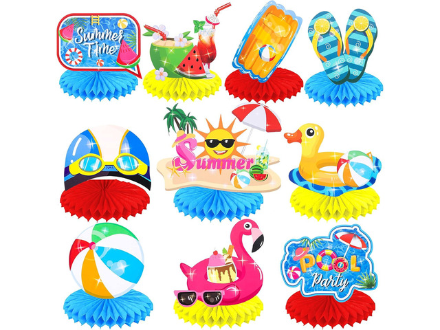 Pool Party Honeycomb Centerpieces 10pcs Summer Pool Pary Table Decorations Beach Pool Theme Table Centerpieces for Summer Time Hawaii Party Supplies
