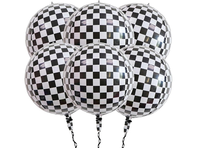 Black White Checkered Balloons 4Pcs 22 Inch 4D Race Car Themed Birthday Party Decorations Supplies