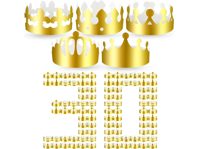 Crtiin 30 Pcs Gold Paper Crown for Adults Princess Hats Crafts Birthday Party Bulk Crowns for School Classroom(Stylish Style)