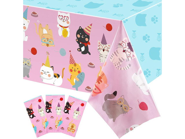 Tatuo 3 Pcs Cat Tablecloth for Birthday Party Cat Themed Table Cover Decorations Pink Tablecloth Kitten Decorations Party Supplies for Kids and Pet...