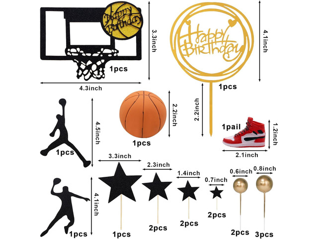 Basketball Cake Toppers 19pcs Basketball Star Theme Cake Decoration Sport Ball Cake Topper For Boys Men Basketballs Birthday Party Supplies