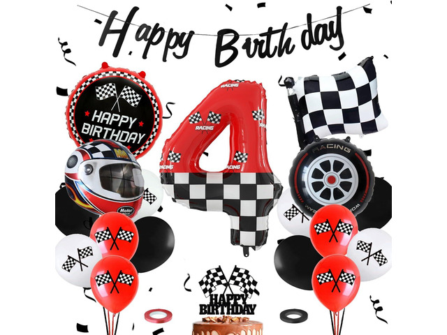 Race Car Theme Foil Balloons Set Red Black White Checkered Flag Balloons for Racing Car Kid Birthday Party Decorations Baby Shower Supplies (Number...