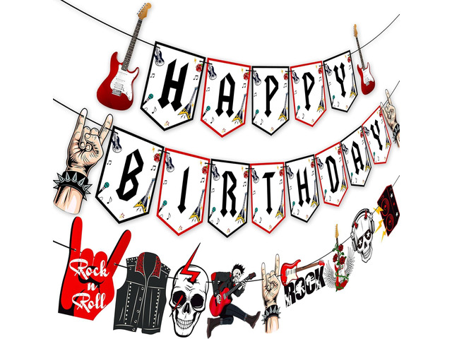 Rock and Roll Birthday Banner 3Pcs One Rocks Party Banners Rock Music Birthday Party Decoration Rock Party Hanging Cutout Banners for Rock and Roll...