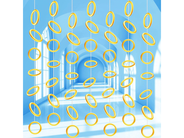 8 Pcs Gold Rings Party Decorations Gold Power Rings Garland Banner Golden Classroom Ceiling Hanging Streamers Cutouts for Video Games Birthday Baby...