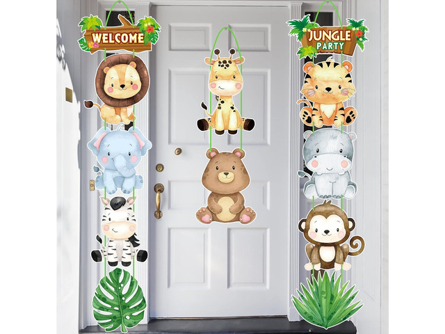Jungle Safari Animal Party Decorations Welcome Jungle Party Door Signs Safari Theme Cutouts Banners for Wild One Birthday Party Baby Shower Supplies