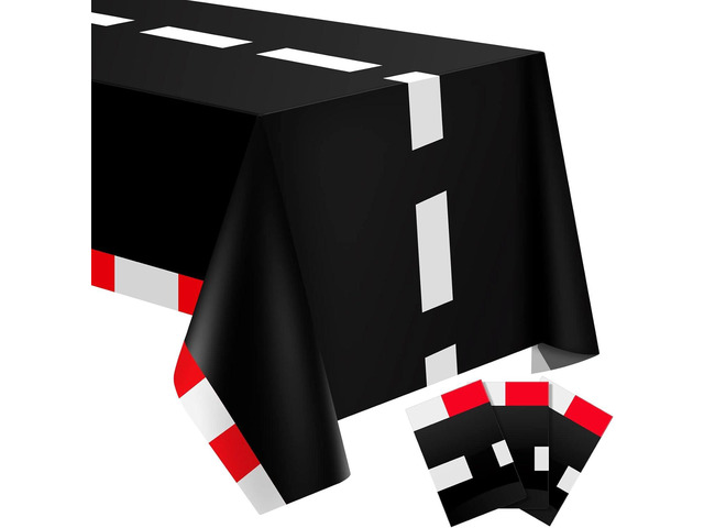 Moukeren 3 Pcs Racing Car Plastic Table Cloths Race Car Birthday Party Supplies Racetrack Black Checkered Tablecloth Decor Disposable Rectangular...