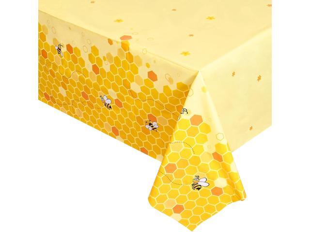 Lecpeting 2 Pcs Bee Tablecloth Bumblebee Plastic Table Covers 87 x 51 Inches Disposable Party Tablecovers for Bumblebee Theme Baby Shower Birthday...