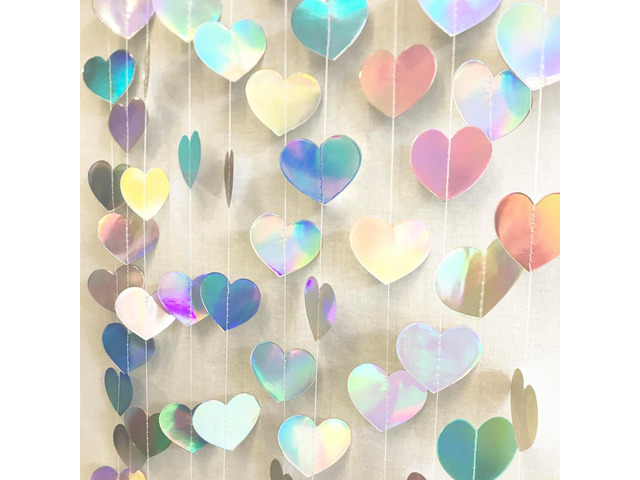 WENSEO 52Ft Shiny Corlorful Glitter Laser Love-Heart Garland Photo Booth Props for Girl Birthday Party Decorations ERAS Themed Birthday Banner...