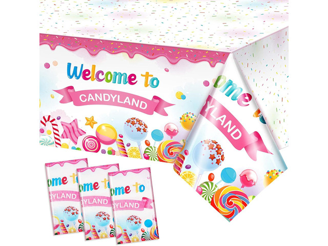 Tatuo 3 Pcs Sweet Candyland Tablecloth Candyland Party Decorations Two Sweet Candy Theme Plastic Colorful Lollipop Table Covers for Birthday Baby...