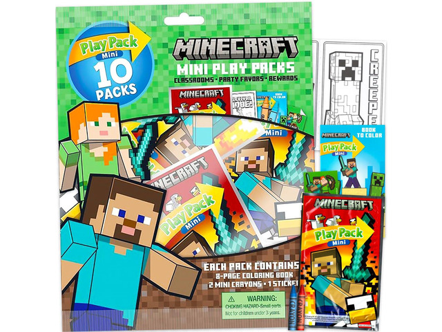 Bendon Minecraft Play Packs Goodie Bag Loot Bag Fillers Minecraft Party Favors 10 Mini Play Packs Minecraft Coloring Pad, 2 Mini Crayons,...