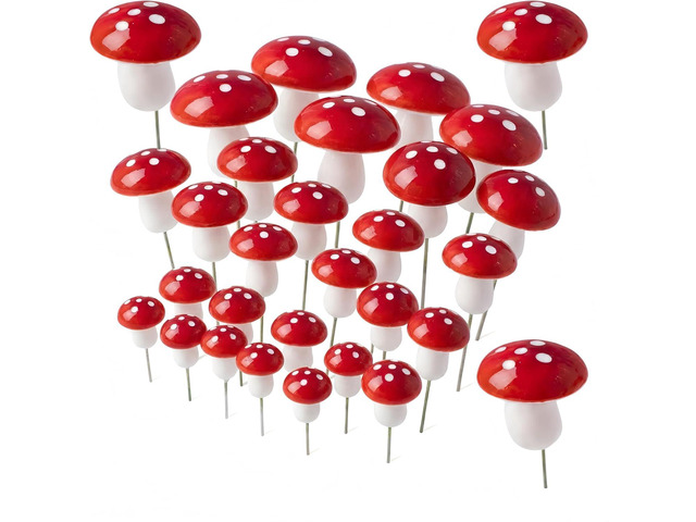 jarbins 30 Pack Mushroom Cake Decorations Red Mini Mushroom Toothpicks Foam Cupcake Toppers Mushroom Cake Picks for Birthday Baby Shower Party...
