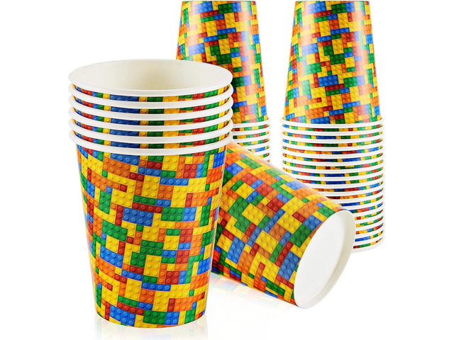 Cunhill 36 Pcs 9 oz Party Paper Cups Party Supplies Disposable Paper Drinking Cups for Birthday Decorations Sport Picnics(Building Block)