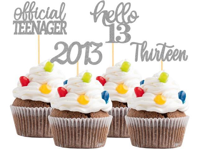 24Pcs Glitter 13th Birthday Cupcake Toppers, Hello 13th Birthday Cake Topper- 13th Birthday Decorations for Celebrating Official Teenager Thirteen...