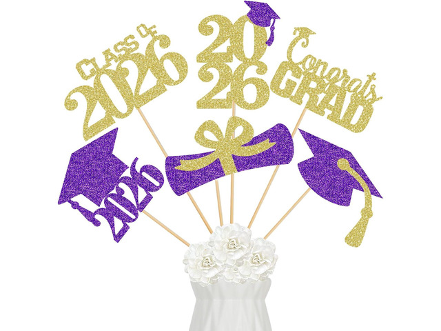 2026 Graduation Table Centerpieces Purple and Gold, Graduation Centerpieces for Tables 2026 Purple and Gold Graduation Centerpiece Sticks for 2026...