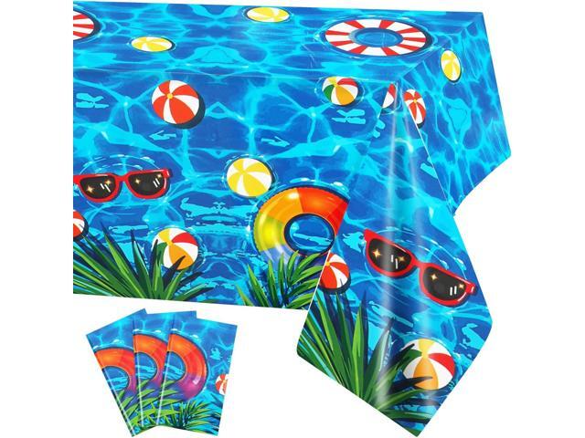 PHOGARY 3 Pieces Summer Beach Tablecloths Pool Party Table Covers Beach Ball Plastic Tablecloth Ocean Waves Tablecover for Pool Party Decorations