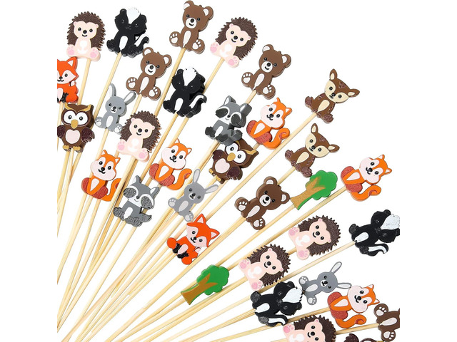 Woodland Animal Cocktail Picks Safari Animal Cupcake Toppers Jungle Party Food Appetizers Toothpicks for Baby Shower Birthday Party Drink Fruit...