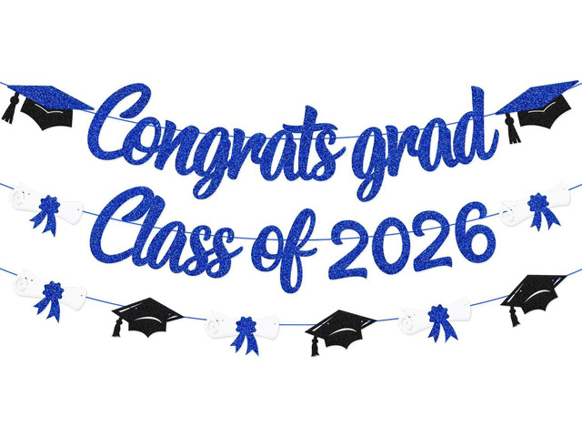 Congrats Grad Class of 2026 Banner Graduation Cap Diploma Theme Party Decoration for for High School College University Senior 2026 Celebrate Party...