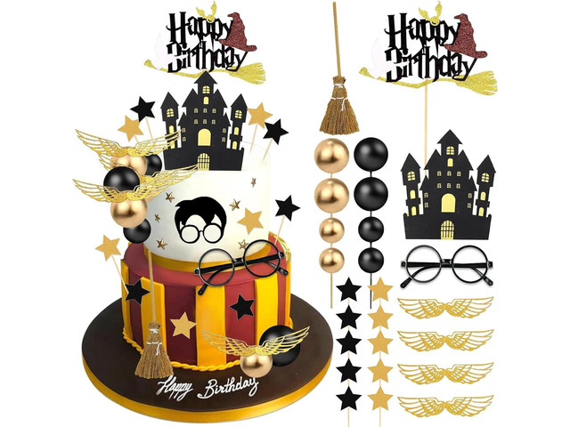 26 PCS Wizard Birthday Cake Topper Decorations, Wizard Party Supplies, Glitter Themed Cupcake Decorations
