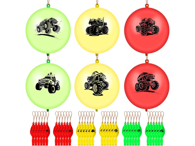 Jerify 36 Pcs Truck Punch Balloons 18 Inch Truck Balloons Party Decorations Colorful Punching Latex with Rubber Bands Birthday Party Supplies...