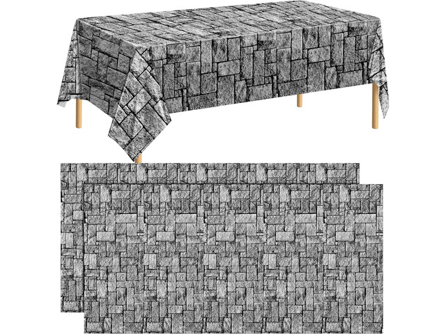 durony 2 Pieces Stone Wall Plastic Tablecloths Table Covers Waterproof Medieval Stone Brick Table Cover for Medieval Castle Knight Themed Party...