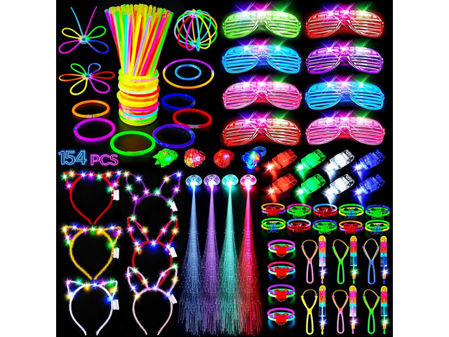 SHQDD 154PCS Glow in the Dark Party Supplies, Neon Party Accessories for Kids & Adults with Connectors and Glow Sticks to DIY, Light up Party...