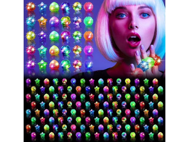 Party Favors 150 Pcs Light Up Rings, Glow In The Dark Party Supplies, 6 Style Flashing Glow In The Dark Rings for Adults & Kids, LED Ring for...