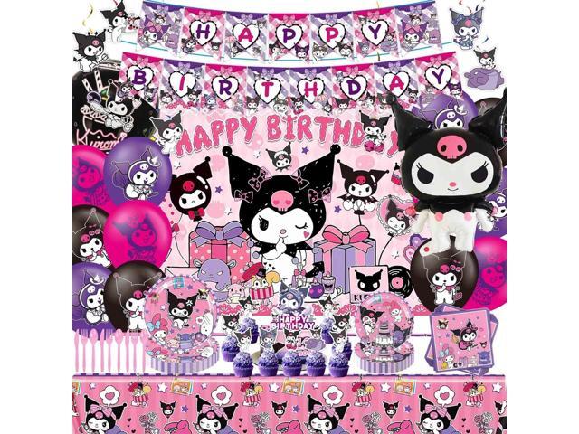 121Pieces Kuromi Birthday Party Decorations, Kids Cute Cartoon Party Supplies Include Happy Birthday Banner, Balloons, Tablecloth, Plates, Cupcake...