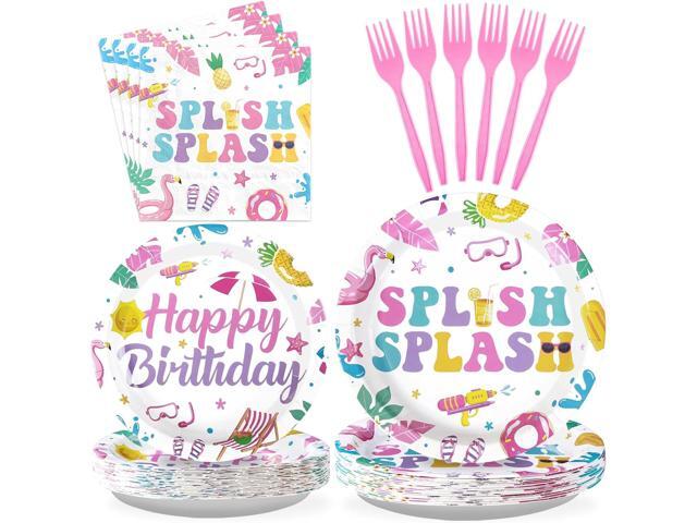 Grencian 96Pcs Pool Party Decorations Pink Flamingo Pool Plates and Napkins Tableware Sets Summer Splish Splash Birthday Decorations for Boys Girls...